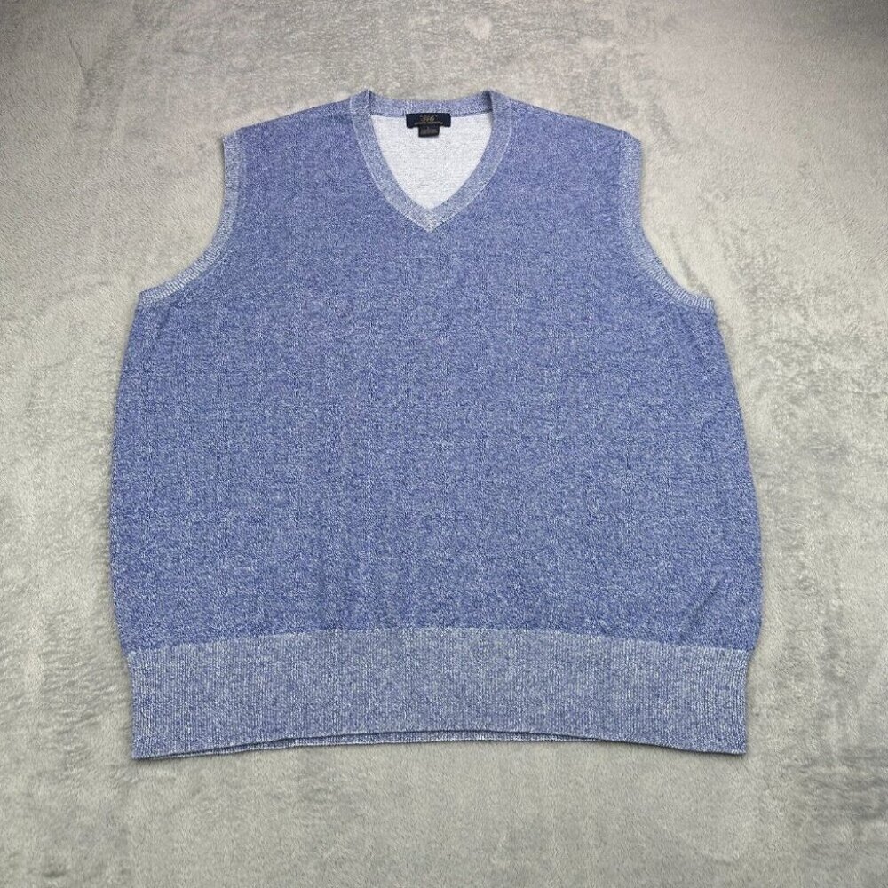 Brooks Brothers Sweater Vest Men Large Performance Blue Golf V Neck Sleeveless